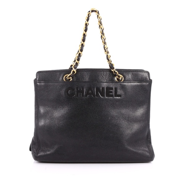 CHANEL Handbags - Chanel Vintage Logo Chain Tote Caviar Medium